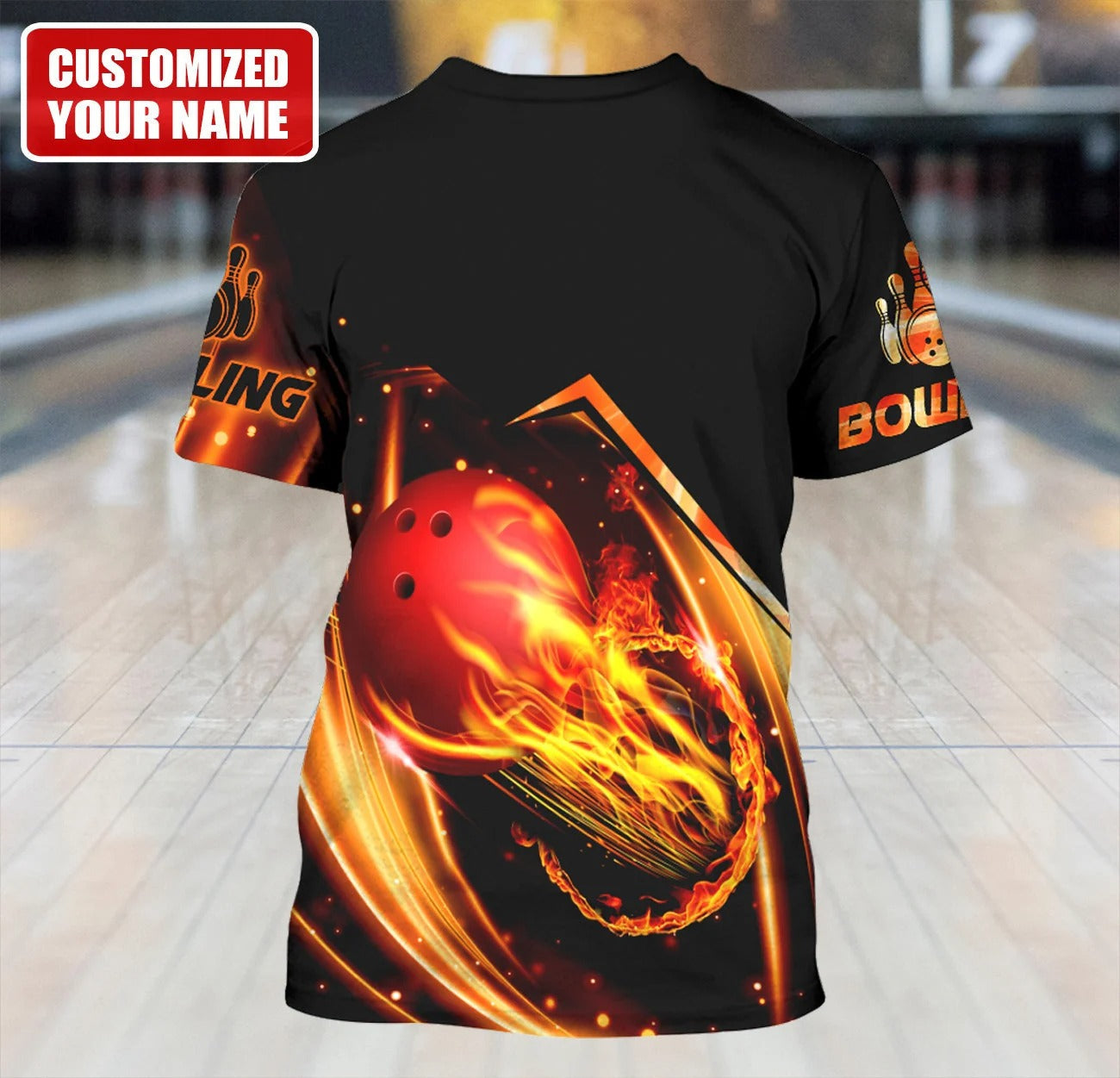 Personalized With Name Fire Bowling 3D T Shirt Cool Shirt For Bowling Team Players TO1347