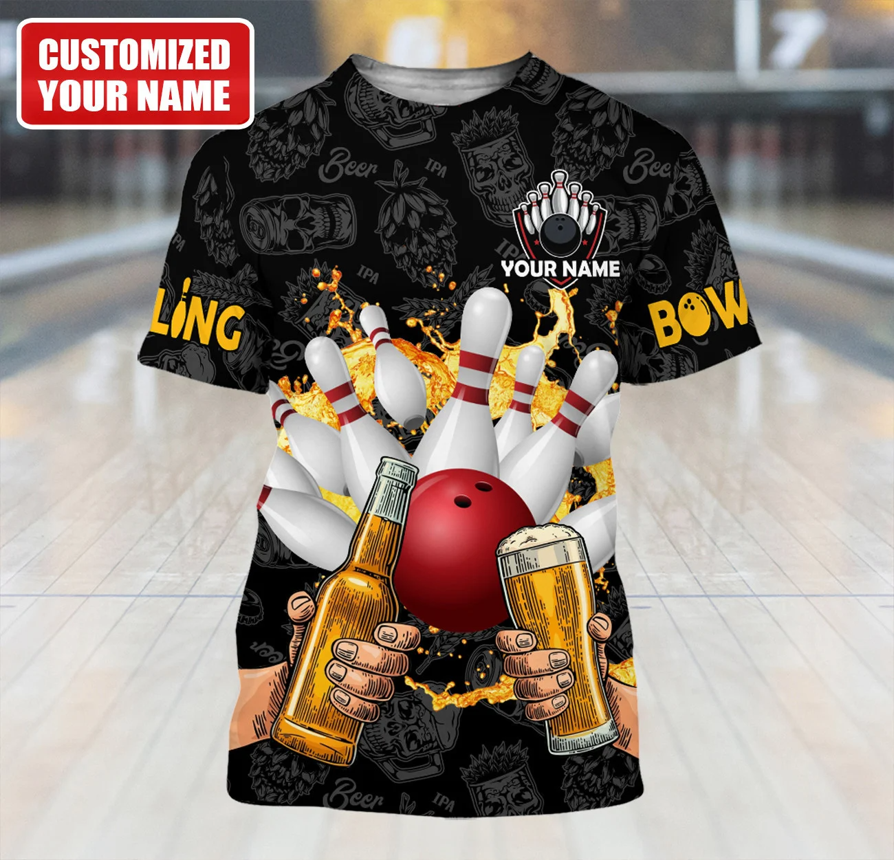 Custom Bowling And Beer T Shirt Men Women Bowling Beer 3D All Over Print Shirts TO1349