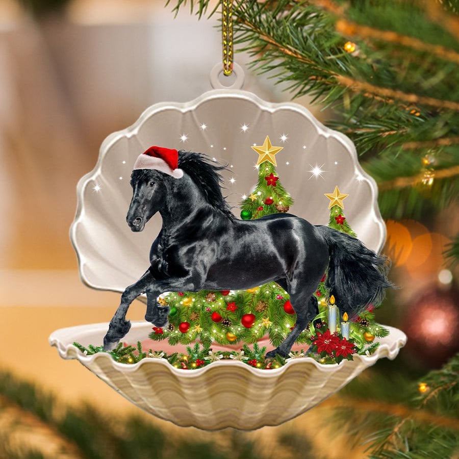 Black Horse in Pearl Horse Christmas Ornament Flat Acrylic OO1686