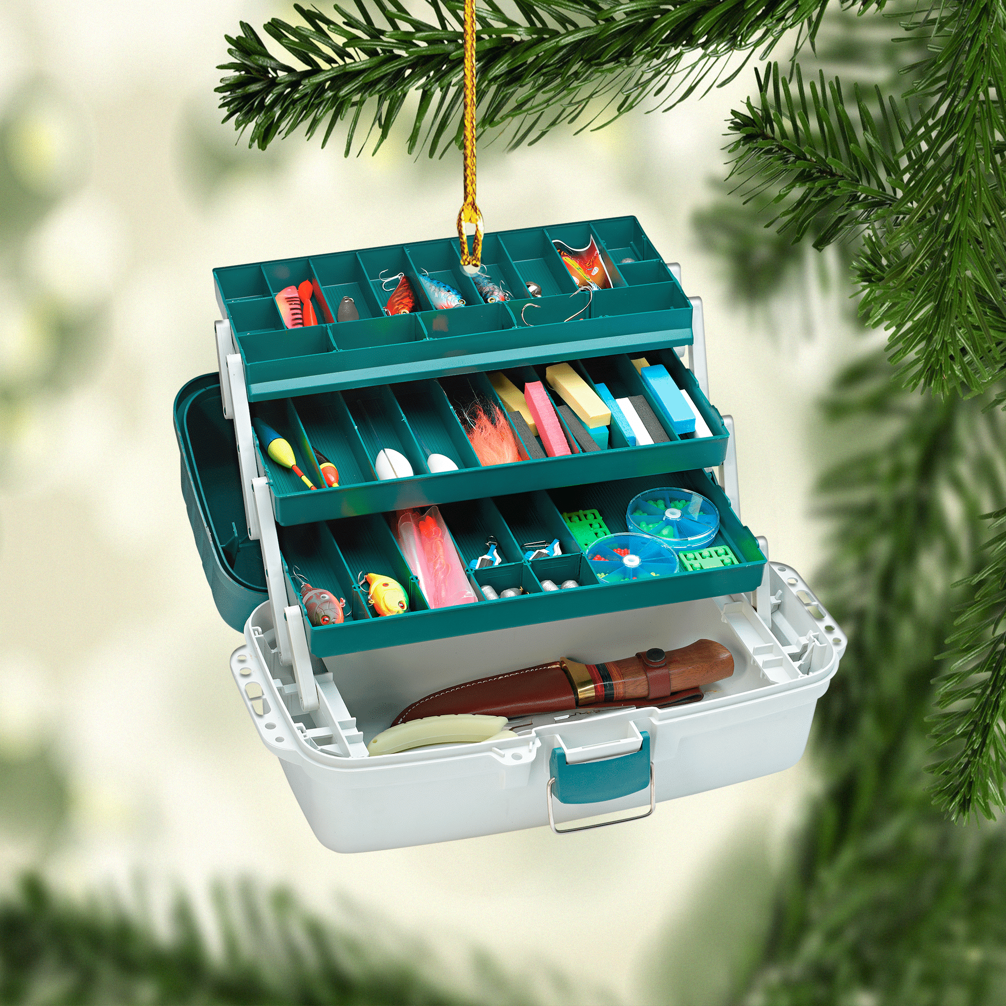 christmas tackle box Fishing Tackle Boxes Christmas Ornaments, 2D Flat Ornament for Fishing – Lasfour