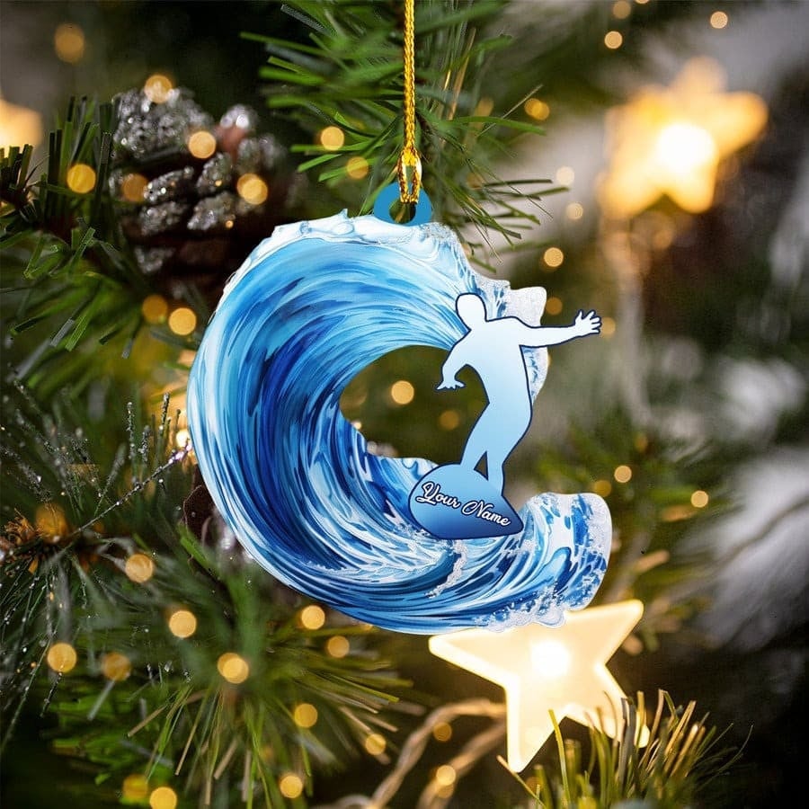 Surfing Men Personalized Acrylic Ornament For Xmas Decor, Custom Name Christmas Ornament Gift For Him Surfer OO1605