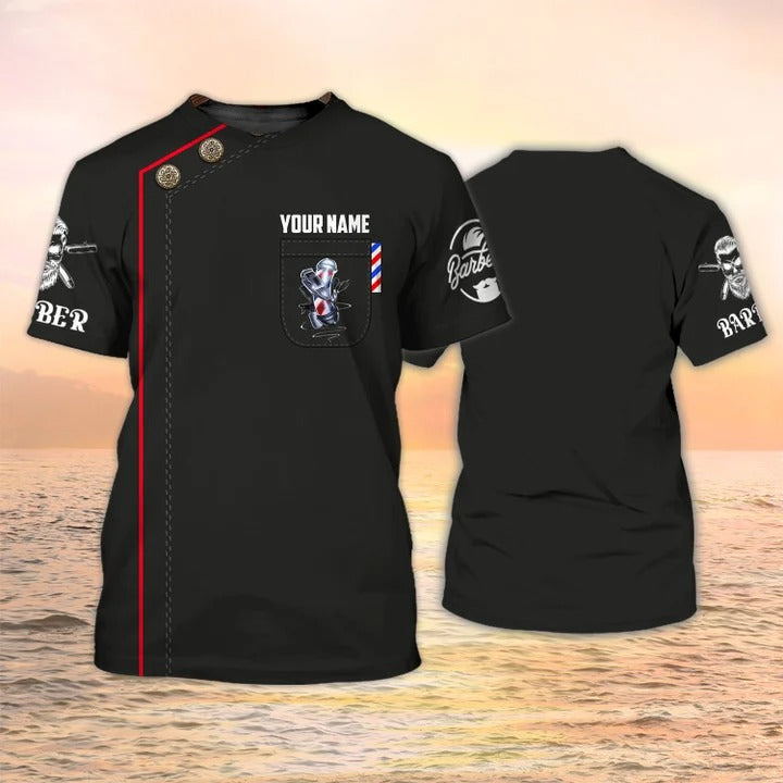 Custom Name 3D Black T Shirt For Barber Man Woman, Barbershop Shirt Custom TO2035