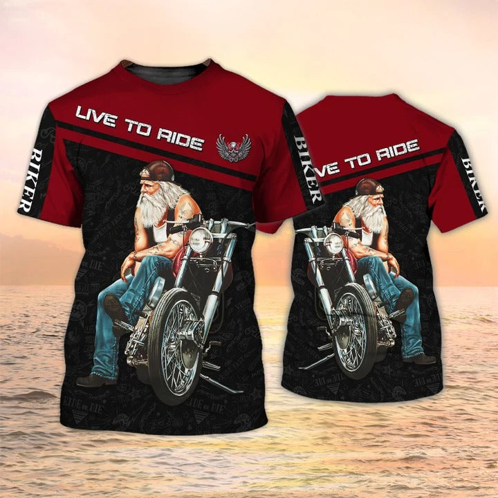 3D All Over Print Biker Shirt Live To Ride, Men Biker Gifts TO2541