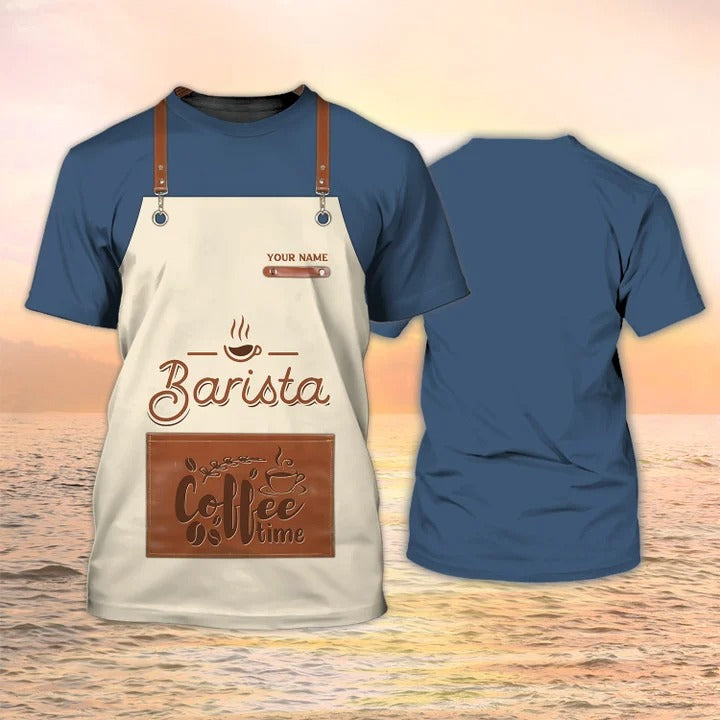 Personalized Barista Apron 3D Print Shirt Barista Shirts Coffee Time Shirt TO2248