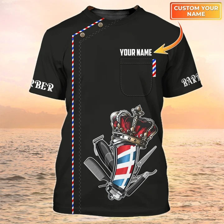Custom Barber Shirt Men Women, Unisex 3D Black Tshirt Uniform For Barber, Barber Shop Gift TO2478