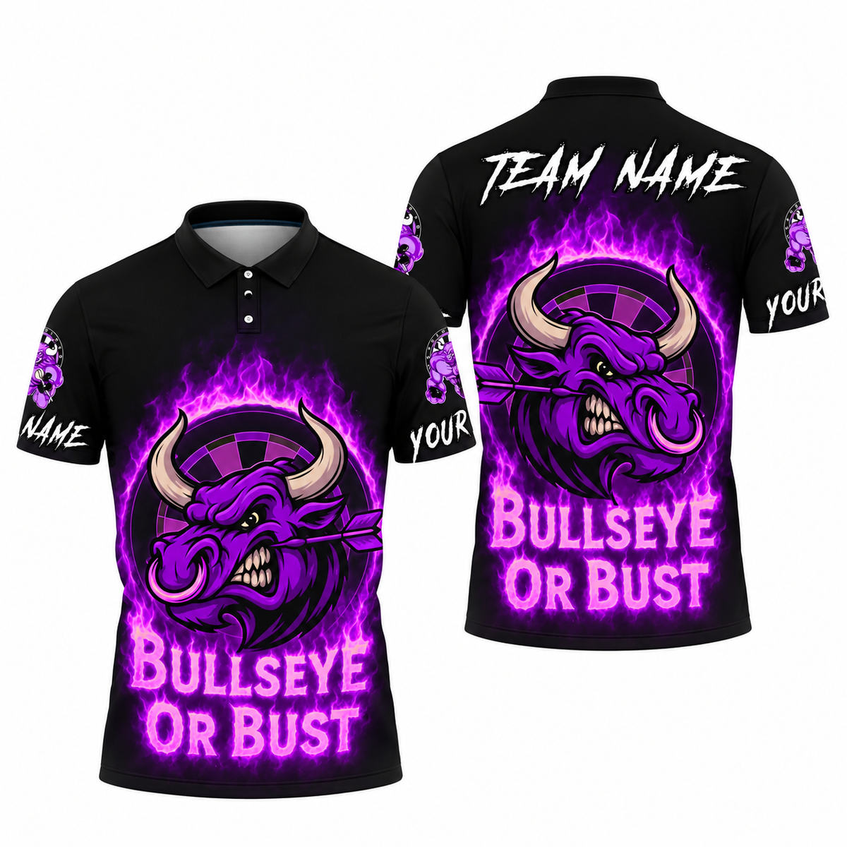Bullseye Or Bust Custom Bull Fire Darts Polo Shirt For Men, Custom Bull Darts Shirt For Team DZ0175