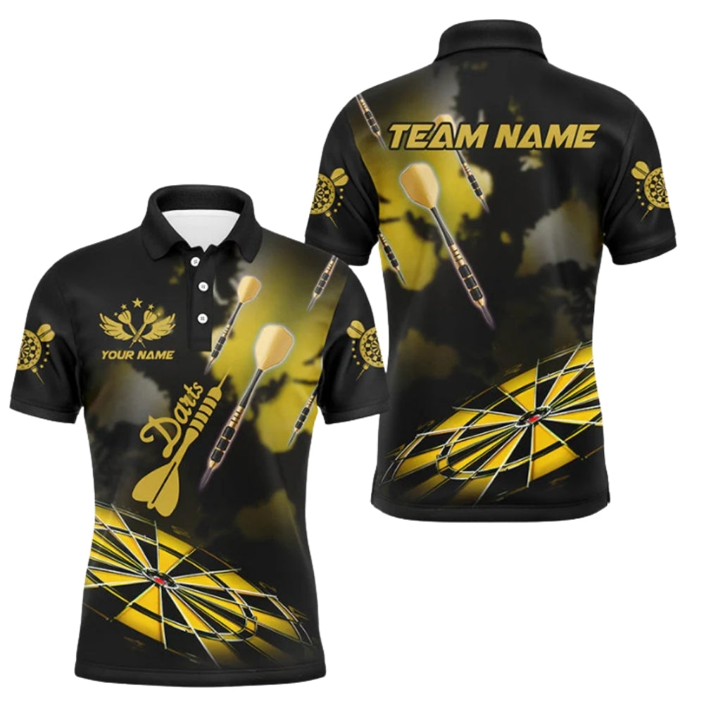 Custom Smoke Black And Yellow Dart Polo Shirt Mens, Custom Darts Team Shirts DZ0069
