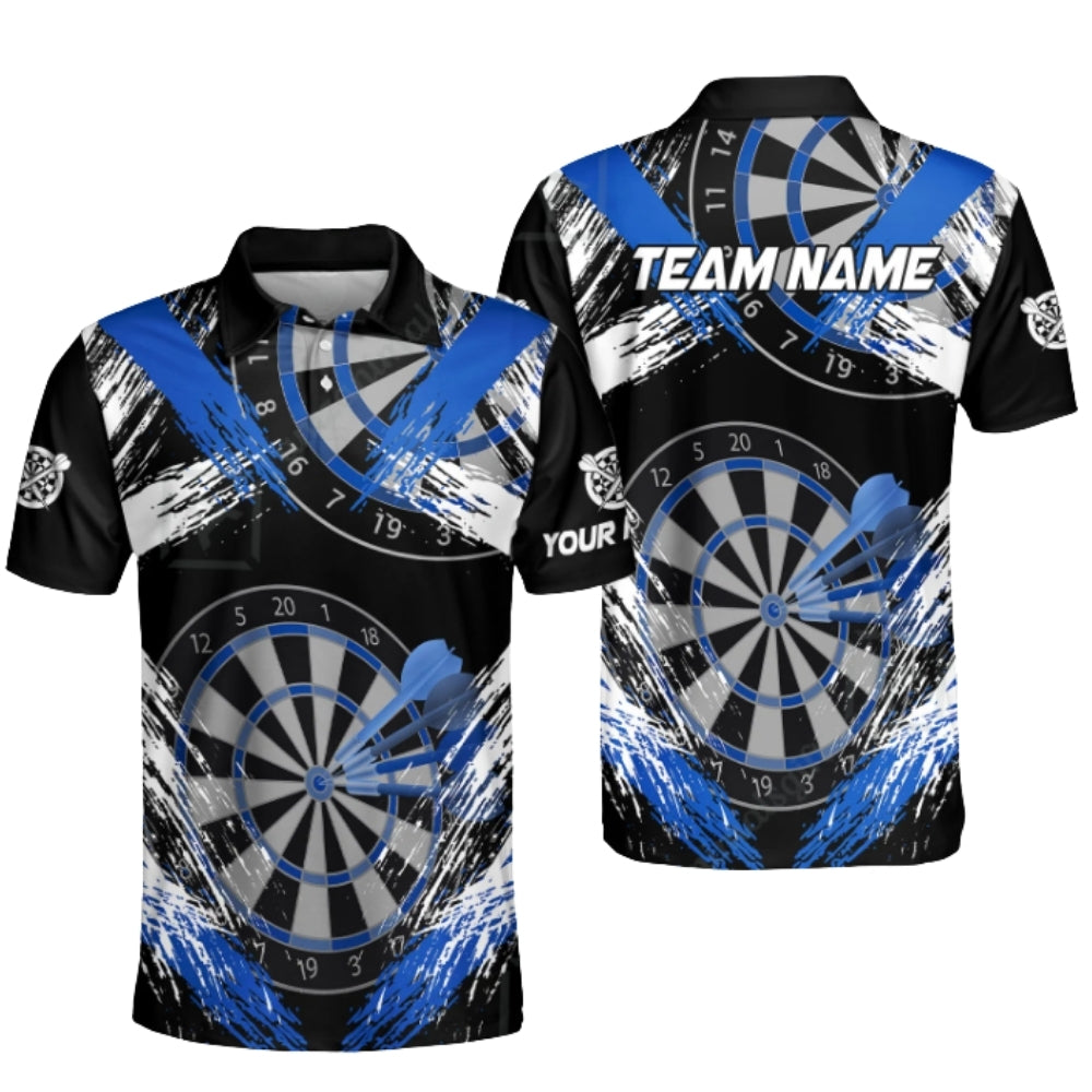 Custom Team Dartboard Black Cyan Dart Polo Shirt For Men, Custom Darts Team Shirts DZ0091