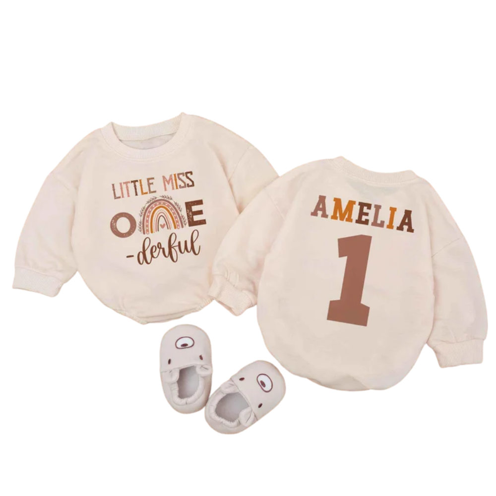 Little Miss One-derful Personalized Romper Sweatshirt, Custom 1st Birthday Baby Rainbow Romper Sweater BB0230