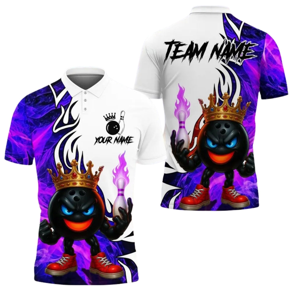 Custom King Flame Ball Bowling Men's Polo Shirt, Custom Flame Bowling Shirts For Team BE0128