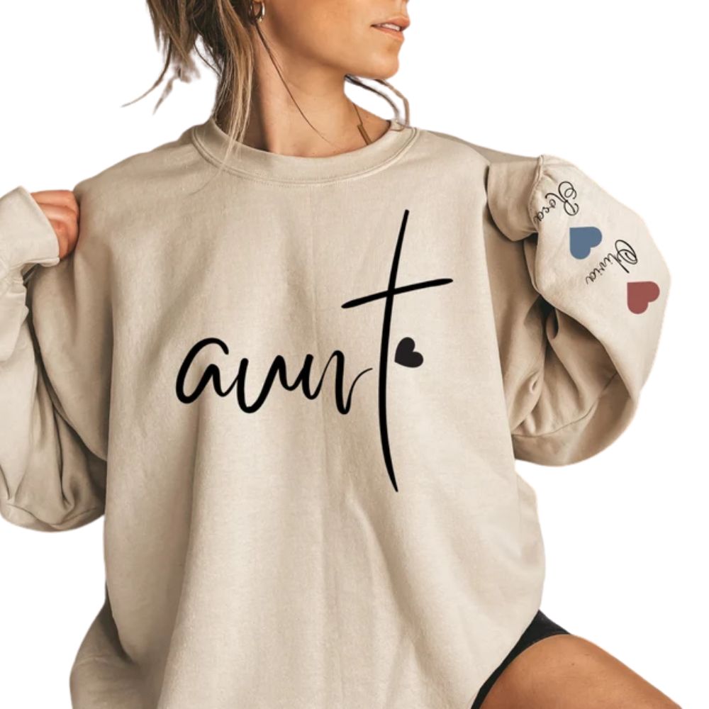 Custom Aunt Sweatshirt Kid Names on Sleeve, Custom Sweatshirt For Aunt 2D0837
