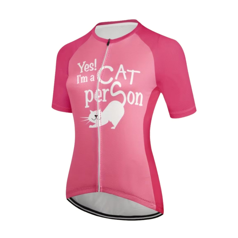 Yes I'm A Cat Person Women's Pink Cycling Short Sleeve Jersey, Cat Cycling Jersey For Ladies CE0020