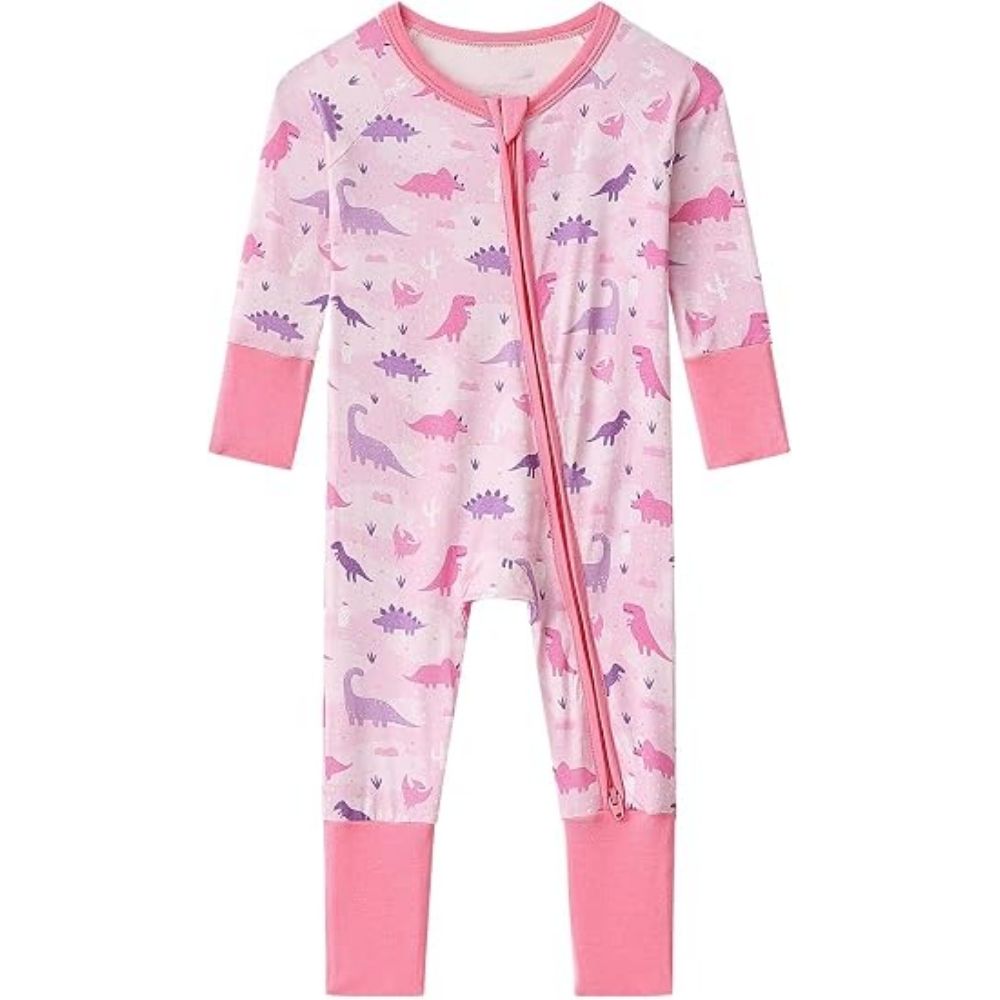 Pink Dinosaur Baby Convertible Zipper Romper, Dinosaur Lover Baby Romper BB0390