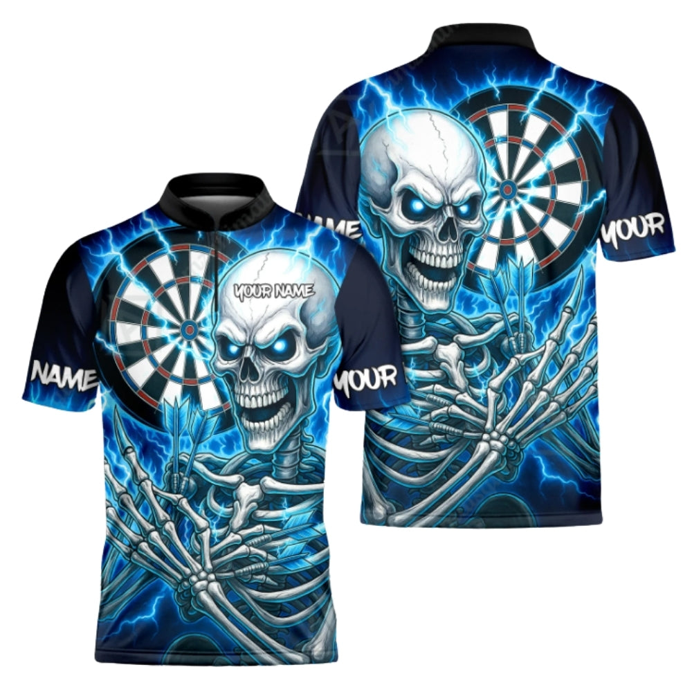 Custom Skeleton Dartboard Darts Polo Shirt For Men Cyan, Custom Skull Dart Shirts DZ0092