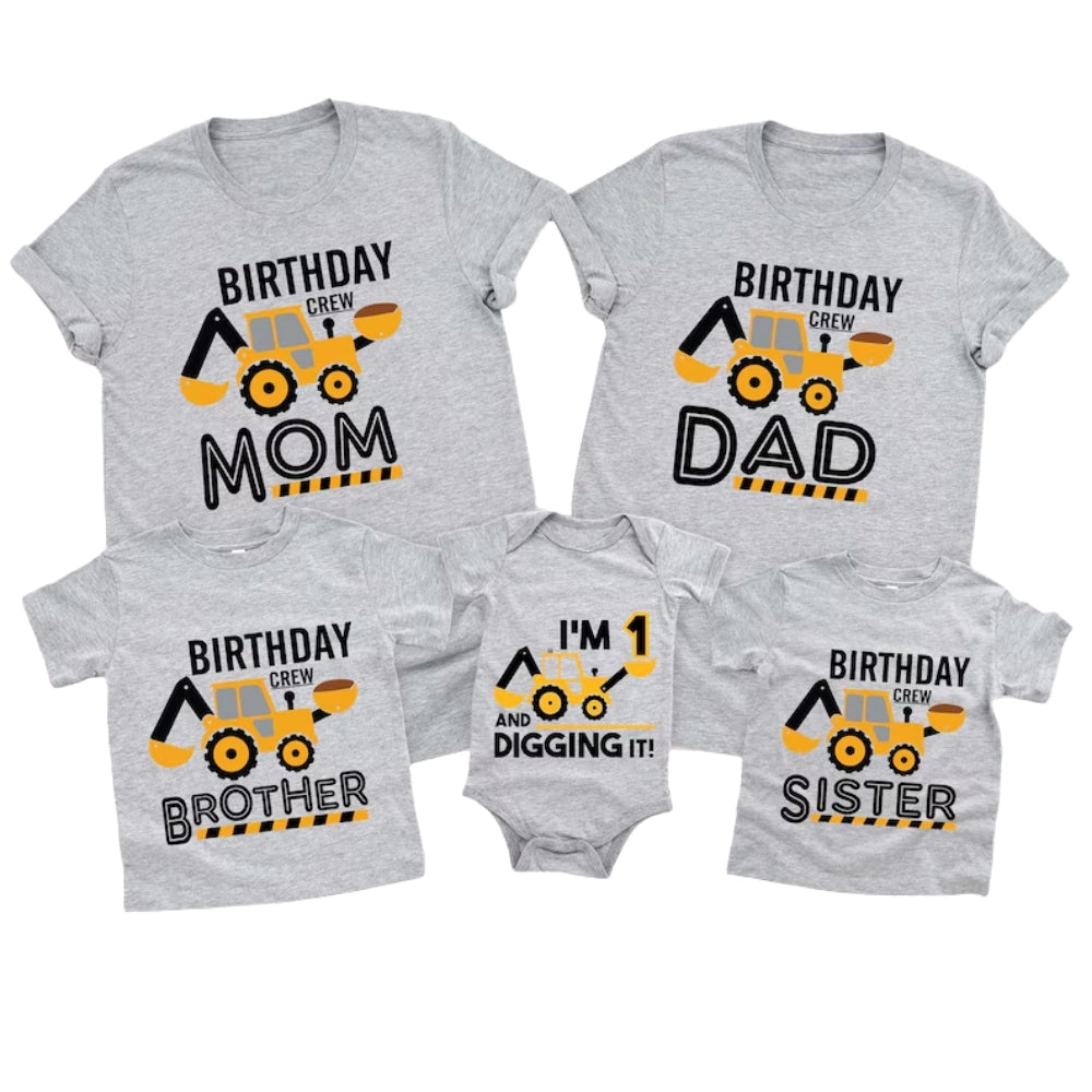 Customized Matching Construction Birthday T Shirts For Family, Customized Family Birthday Shirts ET0084