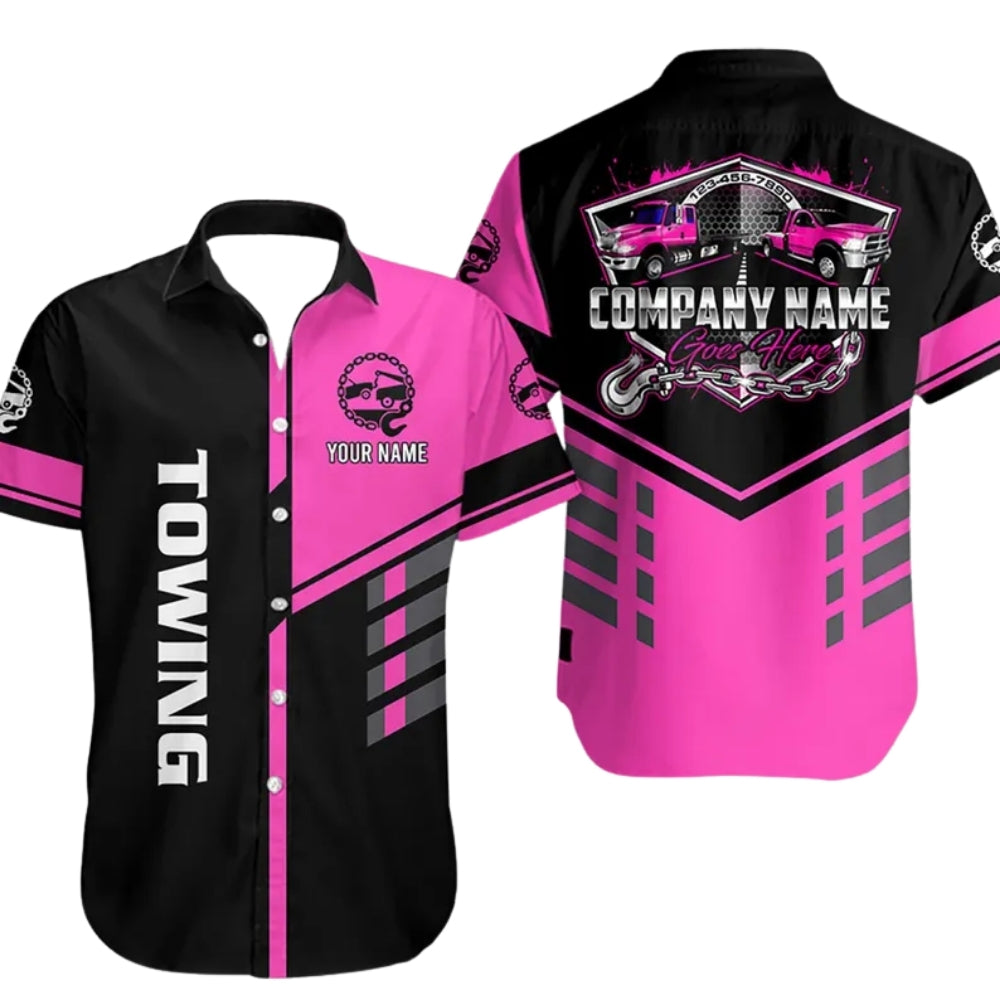Custom Towing Truck Workwear Hawaiian Shirts For Men, Personalized Tow Mechanic Uniform Shirts HE0184
