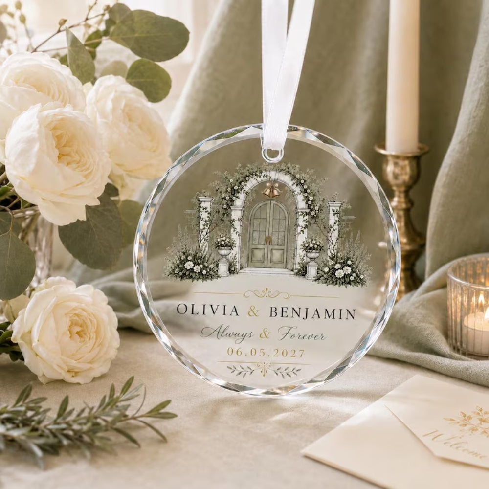 Always & Forever Personalized Couple Name Wedding Glass Ornament, Custom Wedding Engagement Ornament WD0287