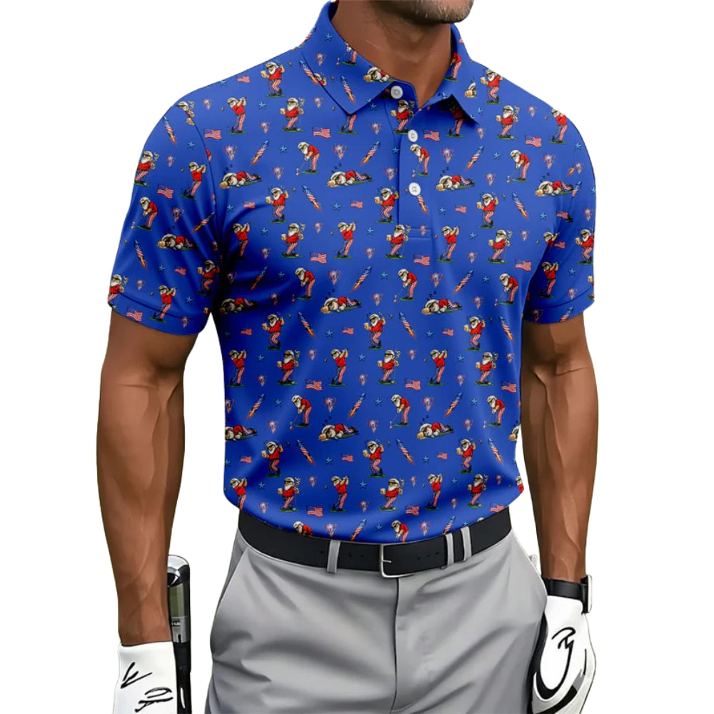 Funny Man And Beer 4th Of July Golf Polo Shirt For Men Blue, Beer Funny Golf Shirts For Independence Day GZ0259