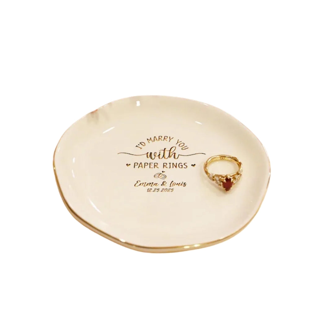 Personalized Marry You with Paper Rings Ring Dish, Personalized Engagement Jewelry Dish WD0140