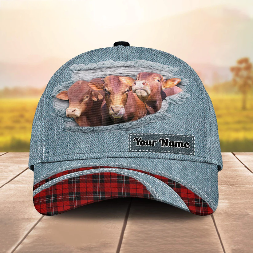 Beefmaster Red Caro And Jeans Pattern Customized Name Cap CA0210