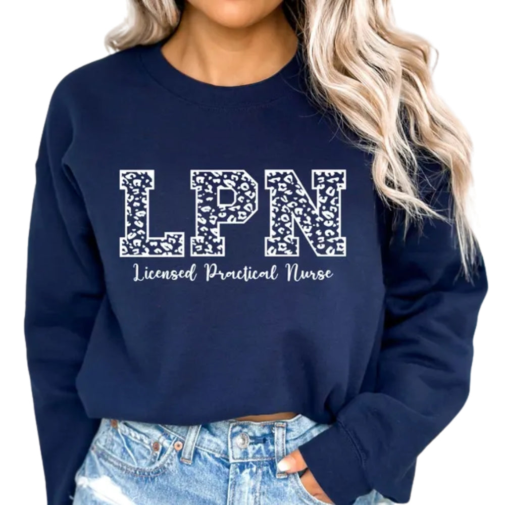 Licensed Practical Nurse Sweatshirt, Leopard LPN Nurse Sweatshirt 2D0409