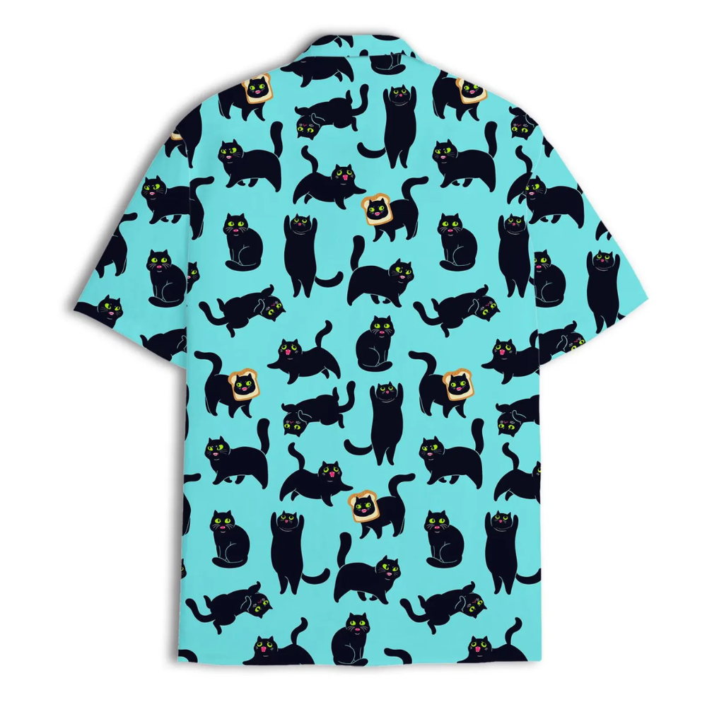 Black Cat Cyan Hawaiian Shirt For Men Women, Cat Hawaiian Shirt For Pet Lover HE0724