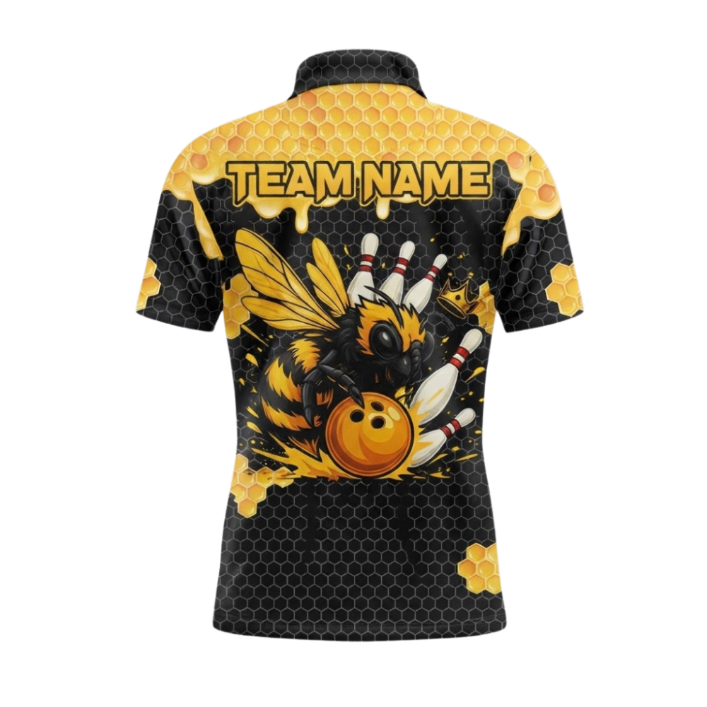 Custom Bee Honeycomb Bowling Polo Shirt Mens, Custom Bee Bowling Team Shirts BZ0641