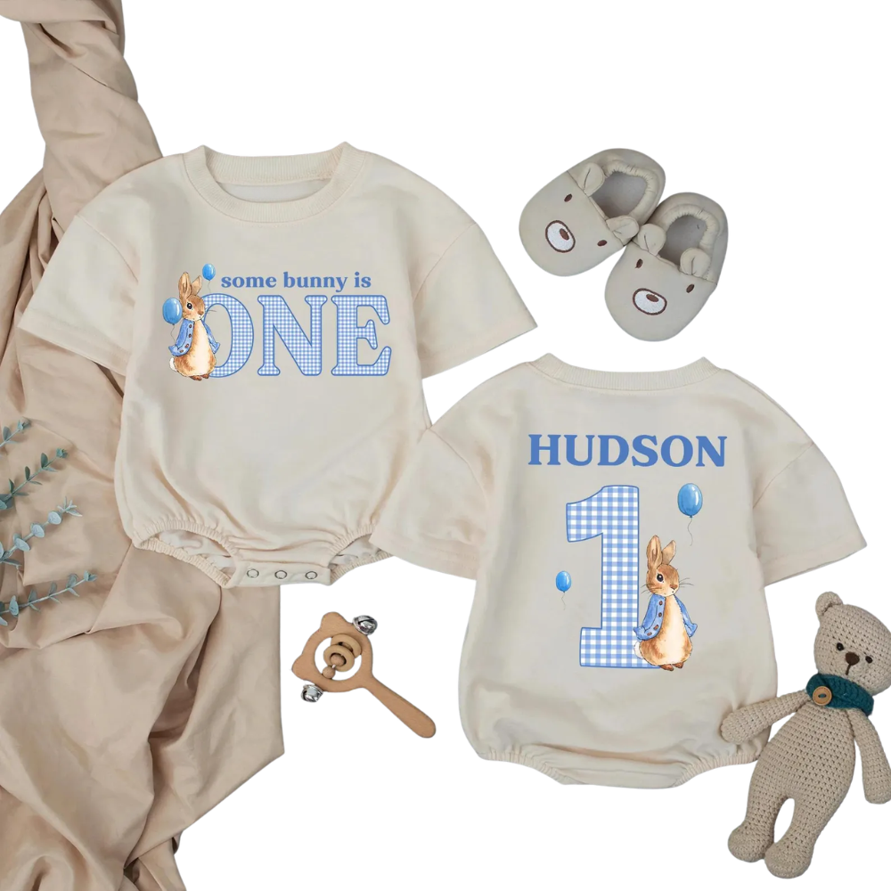 Custom Some Bunny Is One Birthday Tshirt Romper, Custom Rabbit 1st Birthday Baby Romper BB0292