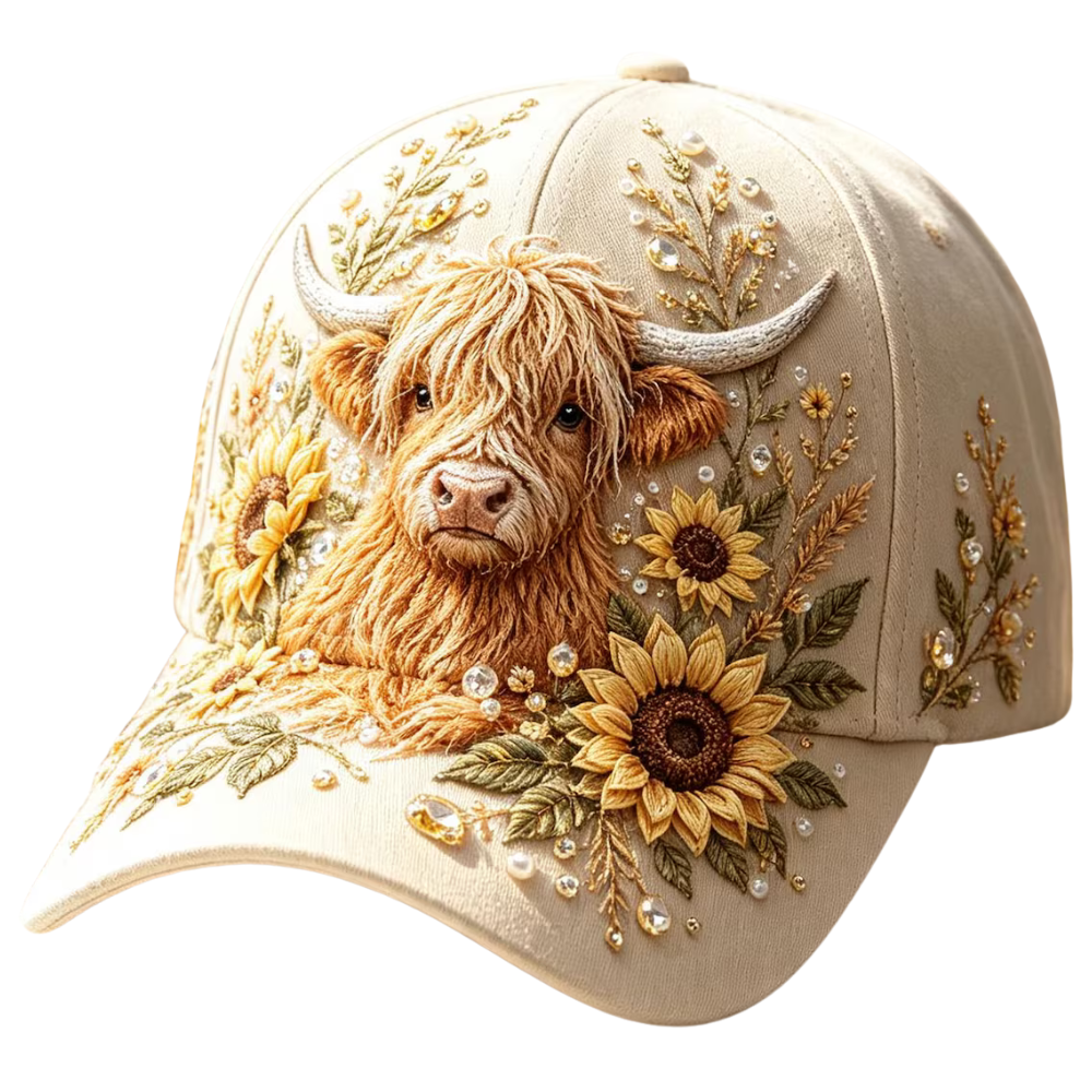 Highland Cow Sunflower 3D Printed Baseball Cap, Highland Cow Lover Cap Hat CP0640