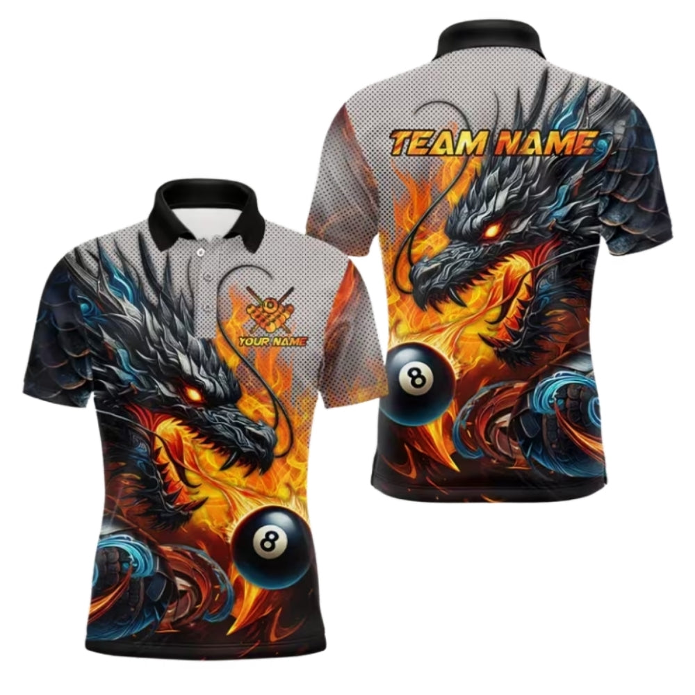 Custom Dragon 8 Ball Men Polo Shirt, Custom Dragon Flame Billiard Team Shirts BIU0003