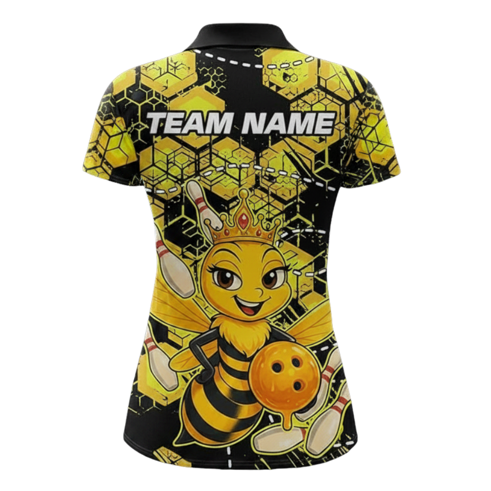 Custom Funny Bee Women's Bowling Polo Shirt, Black And Yellow Custom Bee Bowling Team Shirts BZ0540