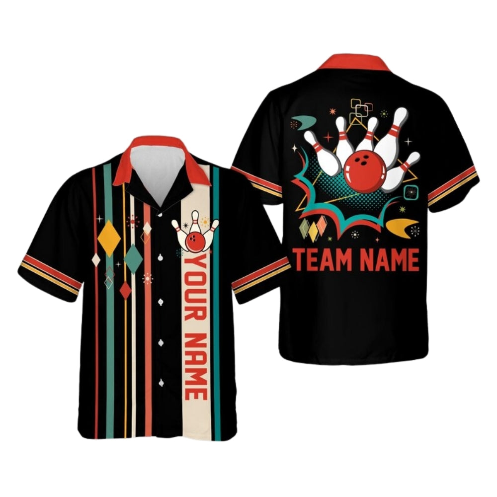 Custom Retro Atomic Bowling Hawaiian Shirt For Men, Custom Retro Bowling Team Shirts BE0126