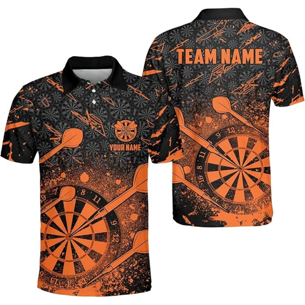 Custom Black Red Darts Team Polo Shirt Mens, Custom Darts Shirts DZ0011