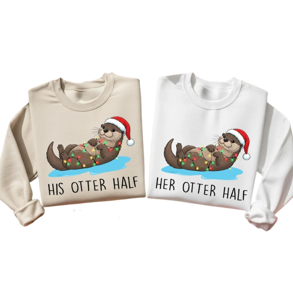 Funny His Hers Otter Half Christmas Sweatshirt, Matching Christmas Couples Sweatshirt 2D0759