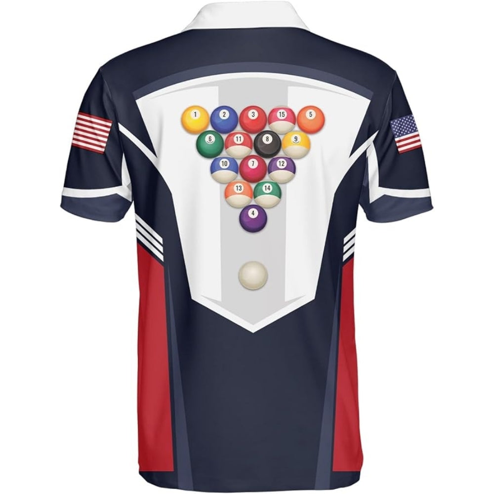 Custom Red White And Blue Billiard Polo Shirt For Men, Custom Patriotic Billiard Shirts BIZ0165
