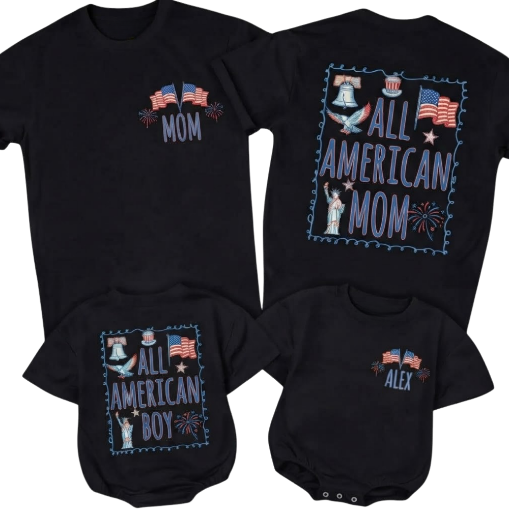 All American Boy All American Mom Matching Family T Shirts 4th Of July, Custom Patriotic Family Matching Shirts ET1527