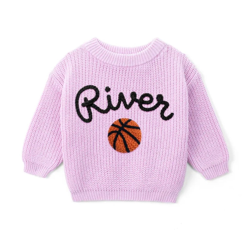 Personalized Basketball Baby Embroidered Knit Sweater, Custom Basketball Baby Sweatshirt BB0764