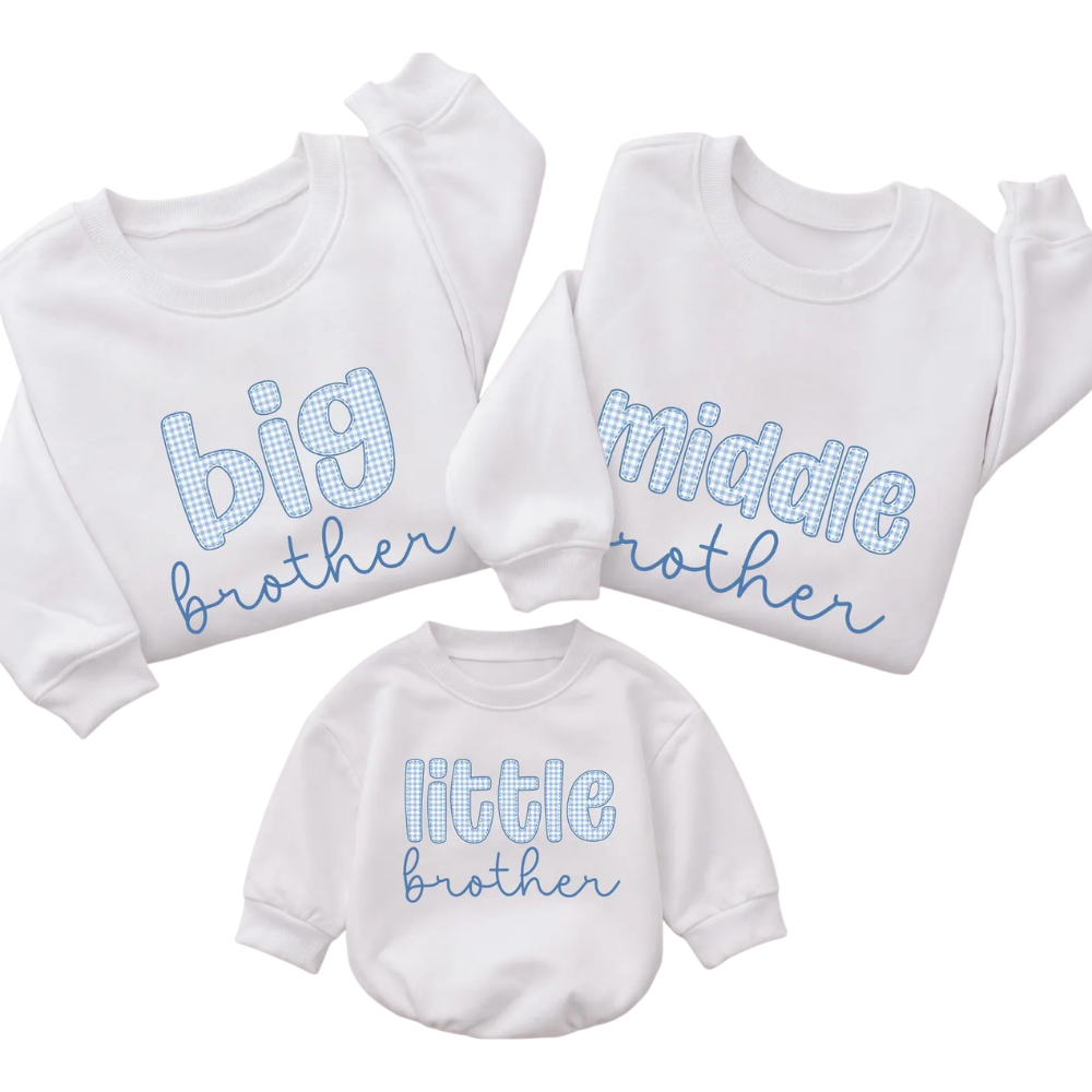 Big Middle Little Brother Blue Gingham Matching Sweatshirt, Brother Sibling Sweatshirt Matching ET1606