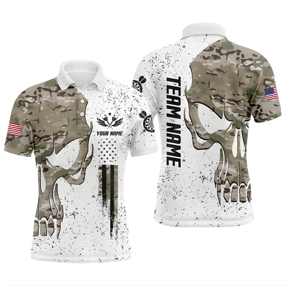 Custom Camo Skull Darts Men Polo Shirt, Custom Skull Darts Team Shirts For Men DE0024