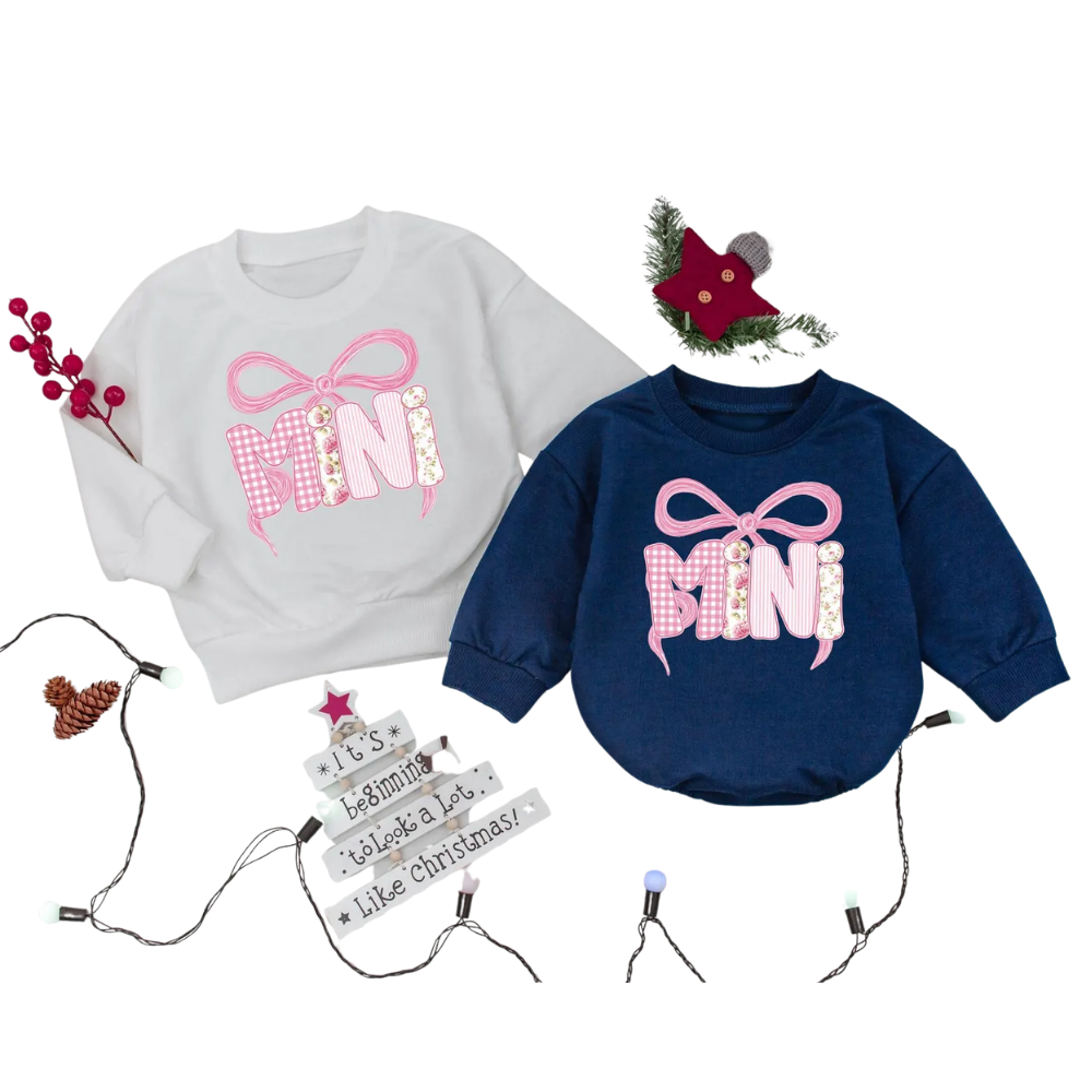 Custom Mama And Mini Floral Pink Bow Matching Sweatshirt, Custom Mommy And Mini Sweaters ET1575