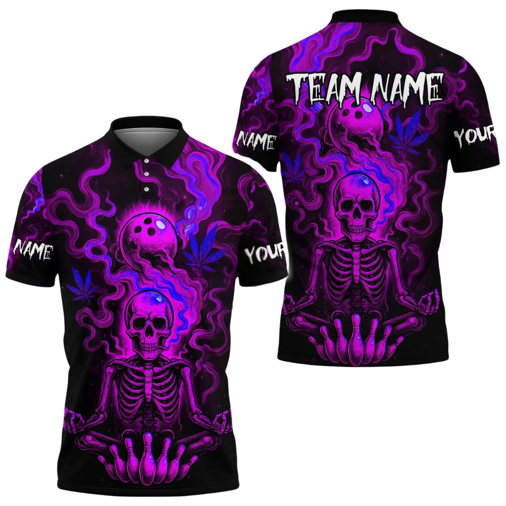 Custom Skeleton Mens Green Bowling Polo Shirt, Custom Skull Bowling Team Shirts BE0192
