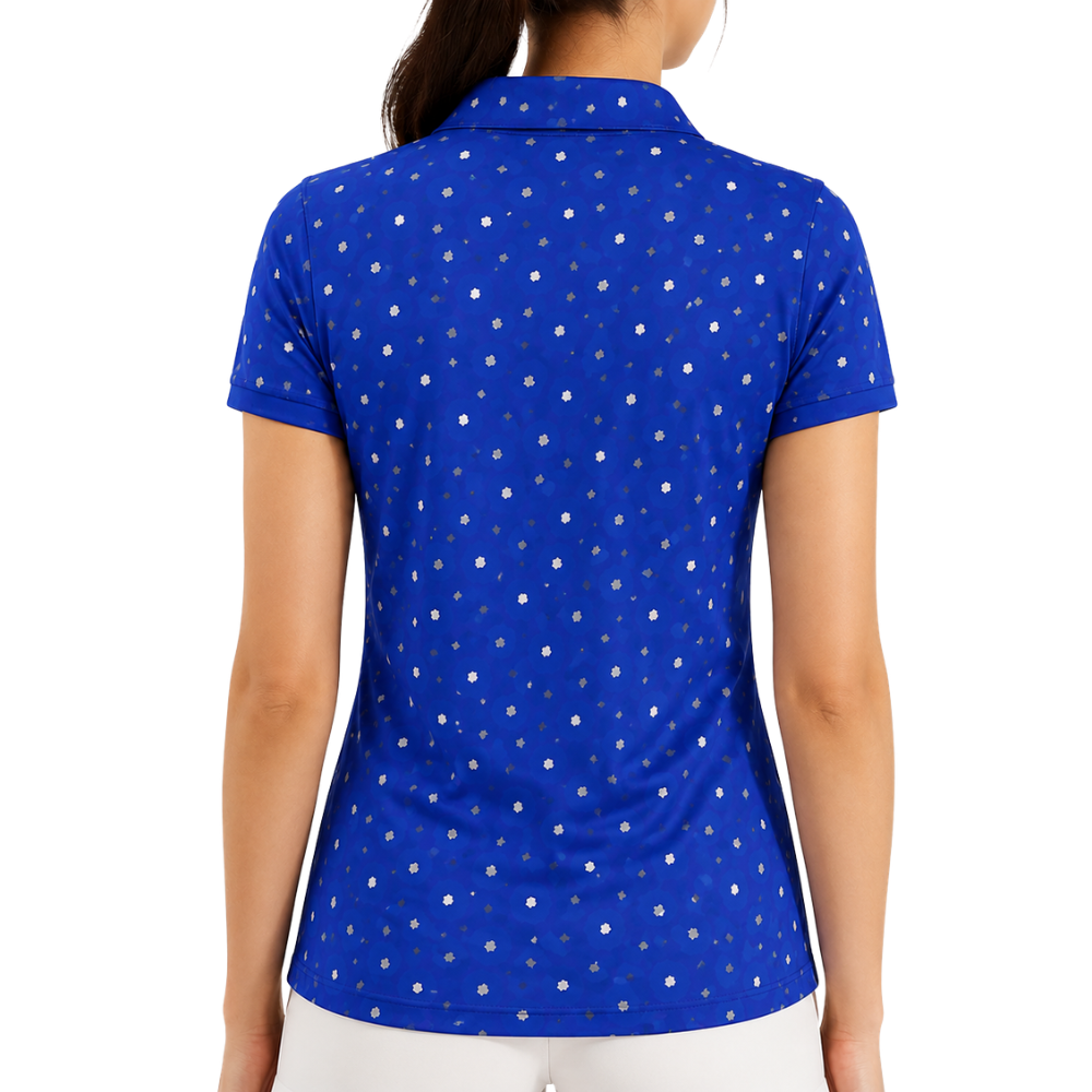Matching Micro Flower Blue Couple Golf Polo Shirt, Floral Men And Women Matching Golf Shirts GE0480