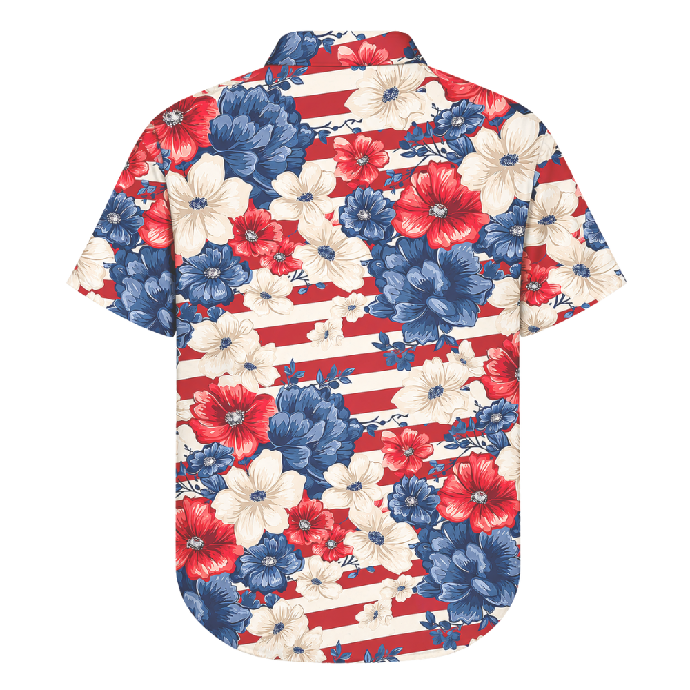 Floral Red White Blue USA Flag Hawaiian Shirt Men Women, Patriotic Floral Hawaiian Shirt For 4th Of July HE0227