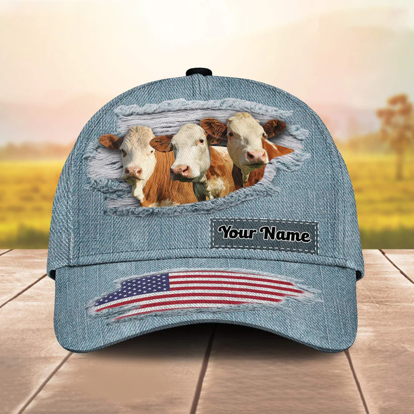 Simmental Jeans Pattern Customized Name Cap CA0107