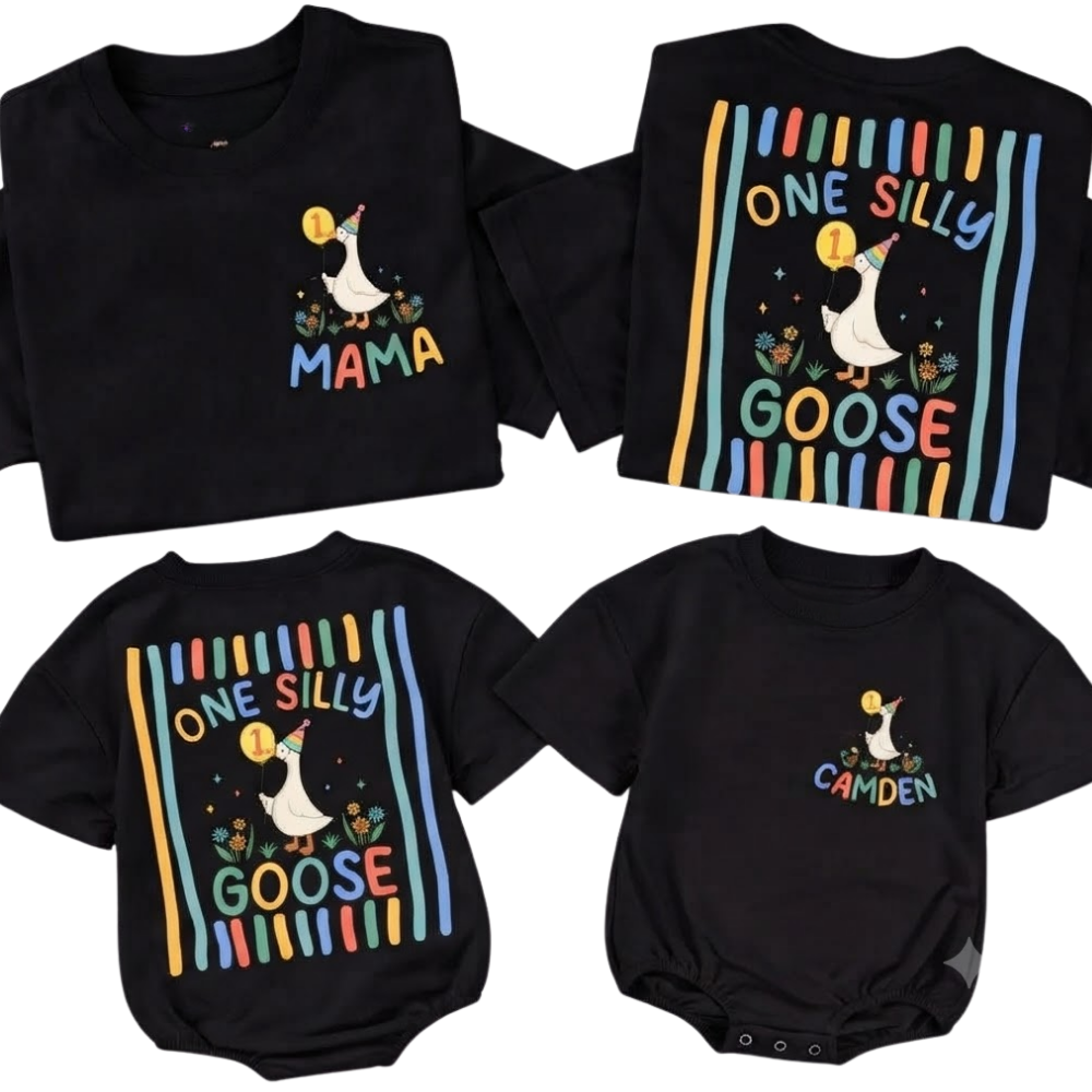 One Silly Goose Personalized 1st Birthday Matching Family T Shirt, Custom Goose First Birthday Family Shirts ET1530