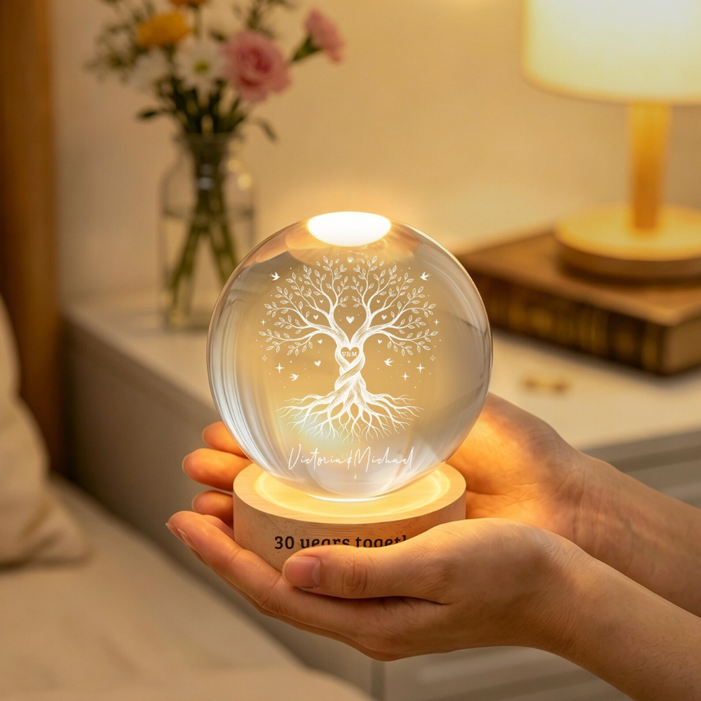 Custom 30 Years Together Crystal Ball Led Night Light, Custom 30th Wedding Keepsake Night Night WD0906