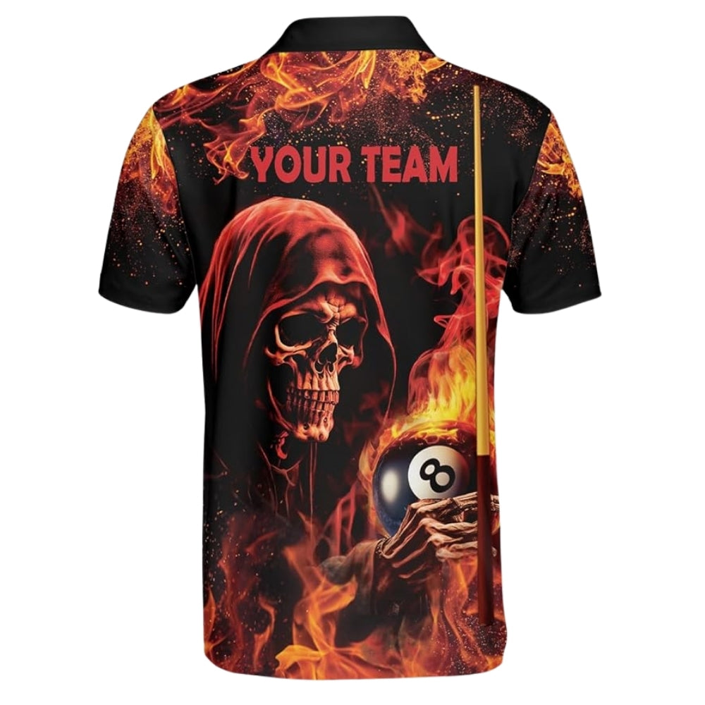 Custom Flame Skull Billiard Polo Shirt Mens, Custom Skull Billiard Team Shirts BIZ0167