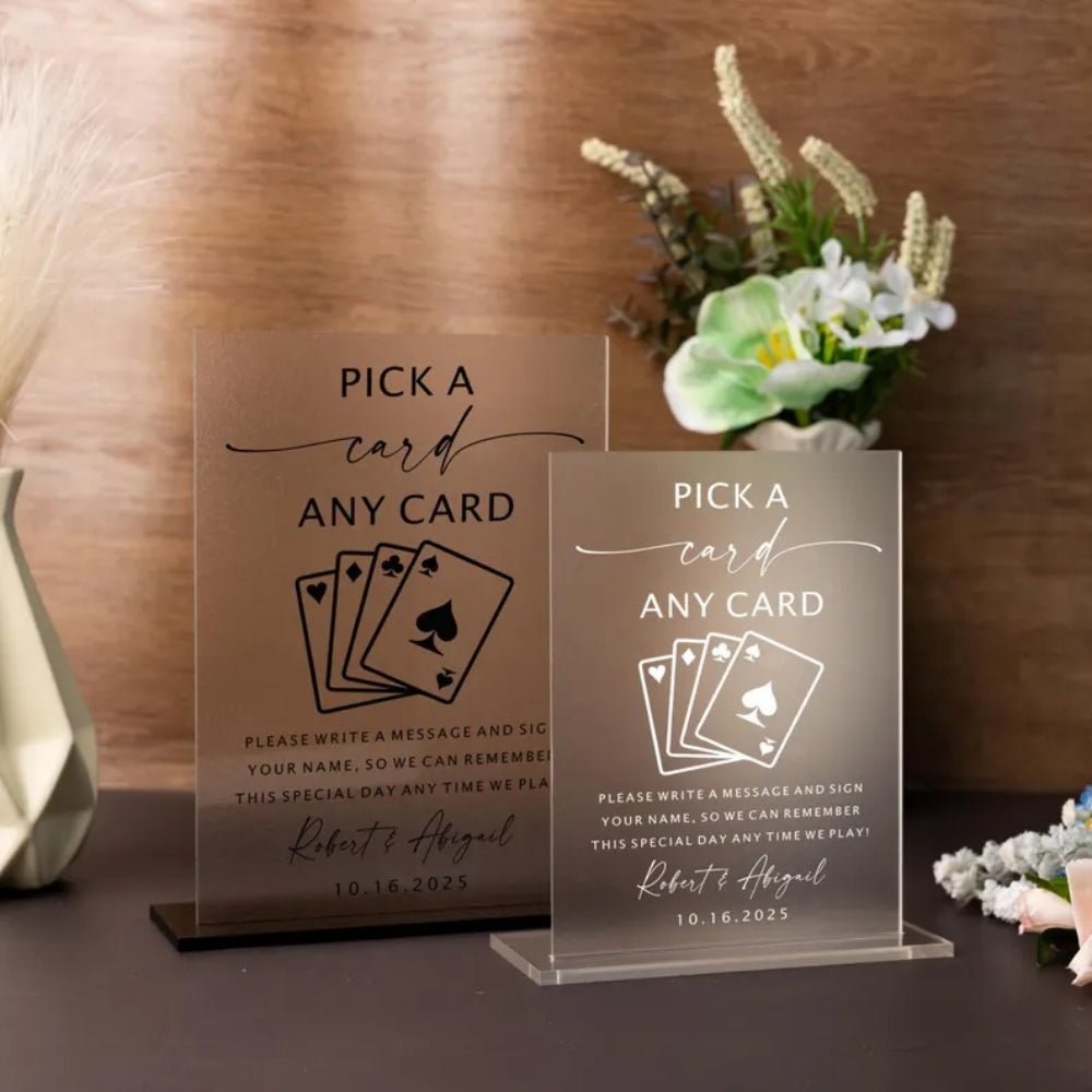 Custom Pick a Card Any Card Guestbook Acrylic Sign, Custom Wedding Playing Card Sign WD0093