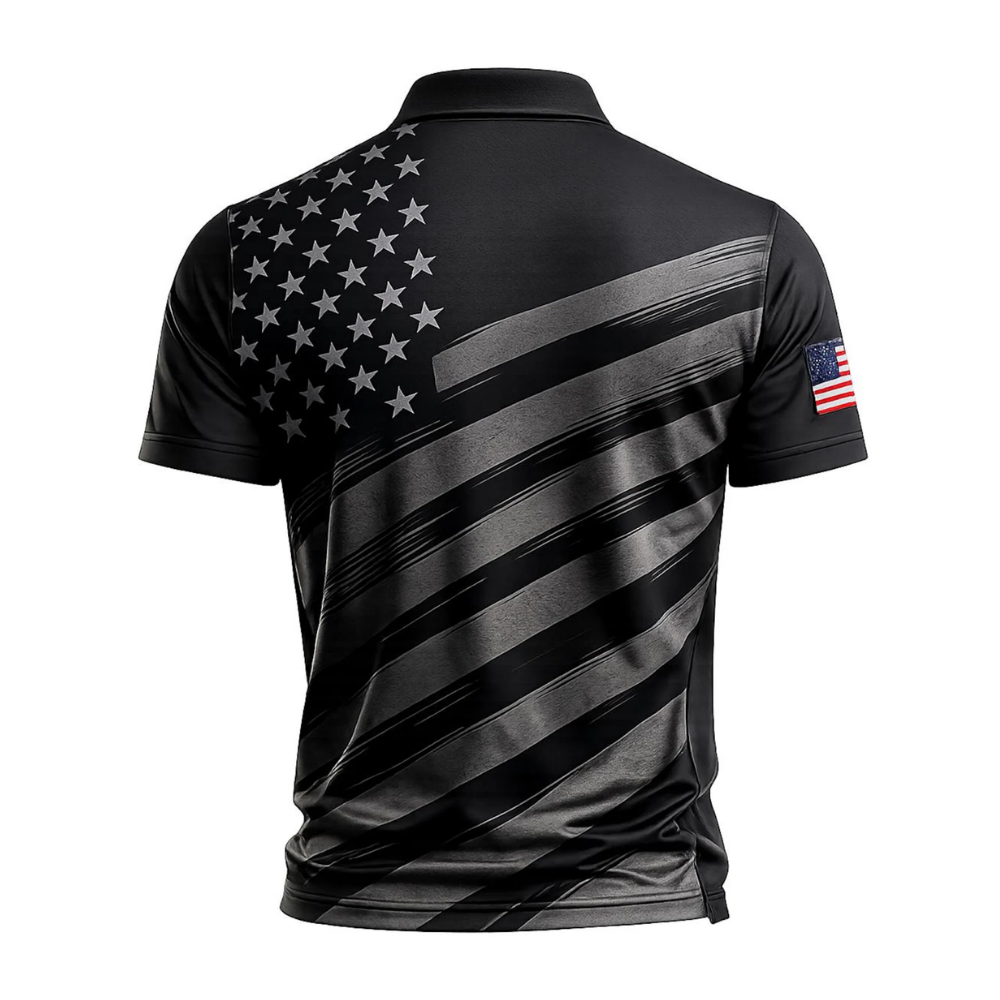USA Flag 250 Freedom 1776-2026 Men's Black Golf Polo Shirt, Patriotic 4th Of July Golf Shirt GE0522
