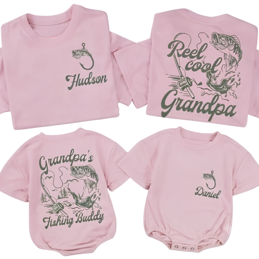 Reeling Cool Grandpa Granpa's Fishing Buddy Custom Name Matching T Shirt, Personalized Grandpa And Grandkids Fishing Shirts ET1532
